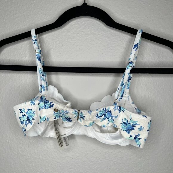 Victorias Secret Floral Underwire Swim top 32A Blue & White Scalloped trim - Picture 6 of 12